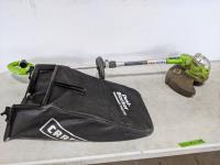 Greenworks Electric Grass Trimmer and Craftsman Mower Bag
