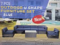 7 Piece Outdoor U-Shape Furniture Set Blue