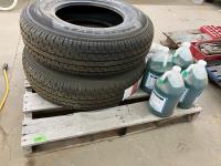 (2) Unused 235/80R16 Tires, (4) Us Gallons of Tire Lub, Qty of Small Tire Tubes