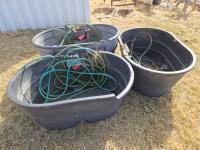 (3) Poly Water Troughs with Float and Hose