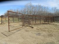 (2) 24 ft X 5 ft - 8 in High, 2 7/8 Frame & 7/8 Sucker Rod Heavy Duty Free Standing Panels with 12 ft Double Hinged Gate