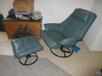 Green Leather Chair & Foot Stool