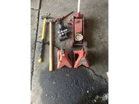    (2) Jack Stands, (2) Sledge Hammers, Receiver Hitch, Trailer Balls & Boomer
