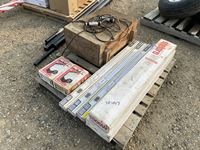    Fluorescent Lights(Unused), (2) Micro Wall Pak Lights, (2) Electric Bale String Cutters, Wooden Box