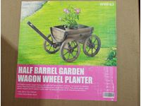    Half Barrel Garden Wagon Wheel Planter