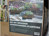    Set of 3 Wooden Garden Barrel Planters