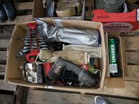    Misc Box of Tools, Hardware Ect, Box of UNIREX Grease
