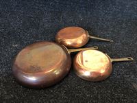    Set of (3) Copper and Brass Frying Pans