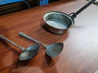    Antique Hand Crafted Copper and Metal Pan, Ladle and Flipper