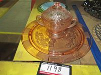    (2) Piece Orange Glass Plate & Food Dish With (3) Small Plates