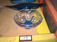    (2) Blue Glass Serving Dishes