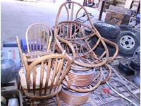    (2) Wicker Swivel Rocking Chairs, (3) Wooden Chairs