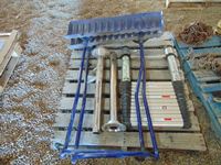    Pallet with Extendable Ladder, (2) Snow Shovels, (2) RV Table Legs