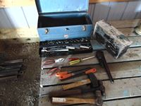    Toolbox With Misc Tools & A Set of Unused Compact Halogen Lamps