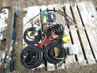    Pallet with Various Lengths Heavy Duty Cords, Mini Air Compressor, 1 Amp Battery Charger