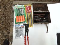    Unused Wood Chisel Set, Steel File Kit, Riveter, Post Drill Bits