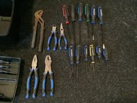    Tool Box, Screwdrivers, Wrenches, Plyers & Booster Cables