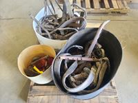    (2) Tubs of Old Horse Tack & (1) Tub Misc Brushes