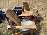    Outdoor Wooden Double Chair & (2) Planters