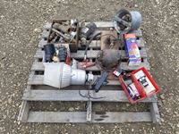    Pallet of Misc Water/Propane Fitting, Electric Motor, Fire Extinguisher, & Various Electric /Pressure Testers