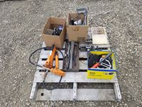    Pallet of Misc Shop Tools, Drill Bit, Small Shop Bench Vise, Grinder Blades & Misc Tools