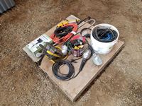    Pallet of Shop Work Lights, Cords, Wire, Power Post & Misc