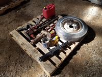    Pallet of Misc Jacks, Hitches, Trailer Tire & 10 Litre Jerry Can