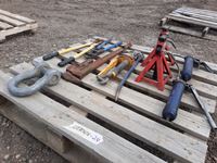    Pallet of Misc Shop Tools, Jack Stands & Grease Guns