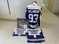    Doug Gilmour Signed Jersey, (2) Toronto Maple Leaf Flags & Doug Gilmour Signed Portrait