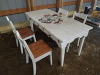    Antique Kitchen Table With Drawers & 4 Chairs