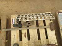    (2) Sledge Hammer Heads, Sledge Hammer & Stainless Steel Tool Rack