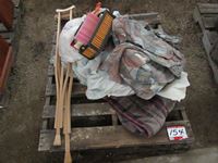    Miscellaneous Bedding, Set of Crutches, Small Filing Holder, Basket