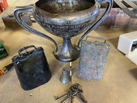    Silver Plowmans Cup, (3) Cow Bells, Key Set