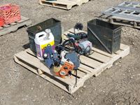    Pallet of Electric Motors, Weed Wacker, Ball Hitch, Oil & Misc