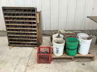    Bin of Bolts, Fittings, Pallet of Pulleys, Big Bolts, Hoses, Cut-Off Wheels