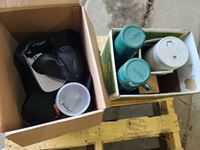    Box of Hats, (2) Thermos and (1) Water Jug