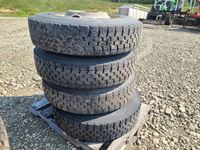    (4) 11R22.5 Inch Recap Tires On Rims