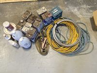    Extension Cords, Straps and Assortment of Primer and Glue