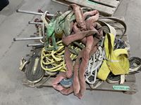    Pallet of Tow Straps, Rope, Slings, Shop Stool
