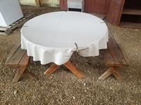    42 Inch Outdoor Round Cedar Table w/ 2 Benches