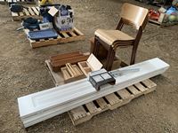    Wooden Shelves, 18 in Bifold Doors (4) Wood/Metal Chairs