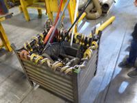    Steel Box of Lifting Chains, Mechanics Stool, Dust Pan & Brooms