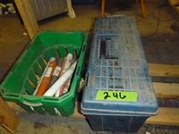    Large Concrete Drill Bits & Tool Box of Miscellaneous Electrical Items