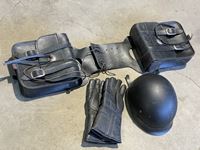    Saddle Bags, Helmet & Leather Gloves