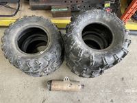    (2) 25 X 12-11 Tires, (2) 24 X 10-11 ATV Tires, Muffler