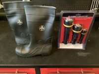    (3) Flashlights & New Size 8 Steel Toe Rubber Boots