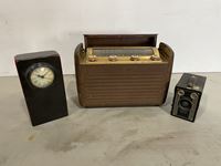    Clock, Antique Radio & Brownie Antique Camera