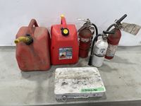    (2) Jerry Cans, (3) Fire Extingushers and First Aid Kit