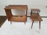    (1) Wooden Table with Higher Half Tabletop & (1) Open Cabinet