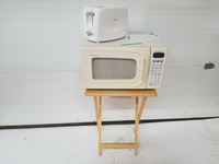    Small Foldable Table, Microwave & Toaster